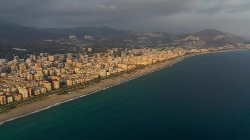 Drone View Alanya Sea Awesome Peach Sunset