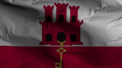 Waving Gibraltar National Flag in Realistic Fabric Animation Loop