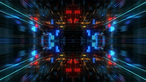 Abstract futuristic sci fi warp tunnel with particle grid.