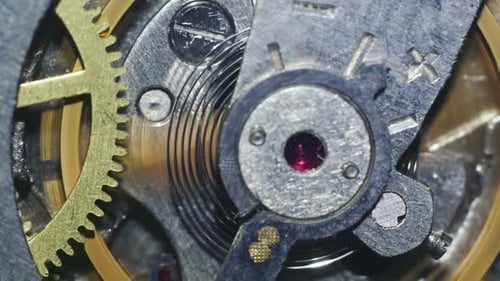 Macro View of Mechanical Watch Gears and Springs