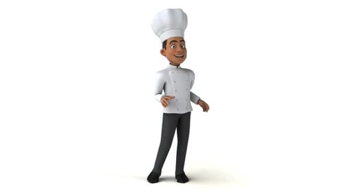 3D Cartoon Chef Character Walking and Gesturing on White Background