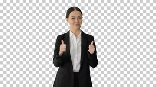Empresaria sonriente explicando y haciendo gestos, Alpha Channel