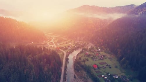 Aerial Flight in Carpathian Mountains