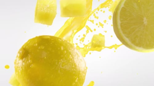 Vibrant Citrus Fruit and Juice Splash Motion