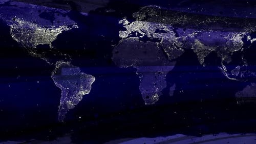 Futuristic Global World Map with Digital City Lights Animation