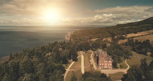 Ancient Castle at Mountain Landscape Aerial