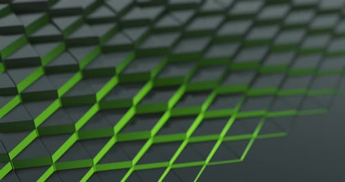 Motion triangles abstract background with green glow