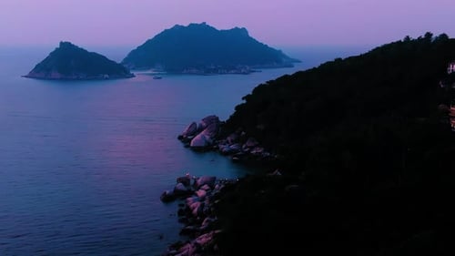 Aerial shot of Koh Tao island, Sairee Beach Sunset time at the island with the ocean view, Thainland