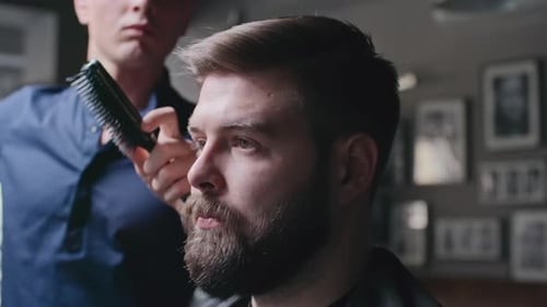 Man Gets Hair Styled at Beauty Salon