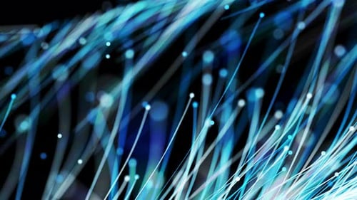 Hintergrund der abstrakten digitalen Glasfaserlinien mit beweglichen Punkten