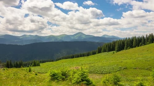 Mountain Landscape with a Fast Clouds and Shadows
