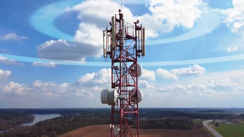 Animated visualization of mobile network signals originating from a cell tower