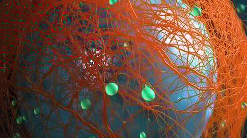 Intricate 3D Medical Network with Floating Molecules