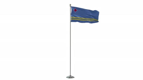 Aruba 3D Illustration Of The Waving flag On Long Pole With Alpha