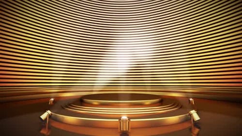 Golden Stage with Moving Spotlights and Elegant Podium Background
