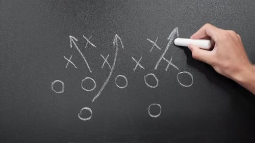 American football field covered with zeros and arrows. Strategy game plan