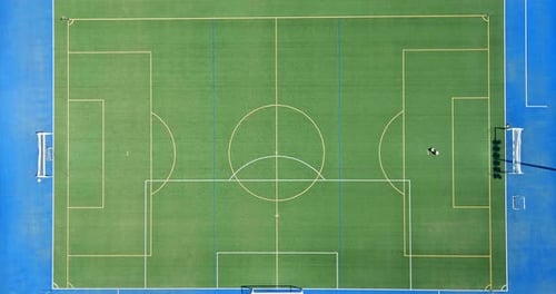 Aerial View in Green Grass Soccer Field