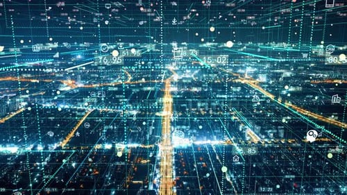 smart Connected city skyline. Futuristic network concept, city Technology.