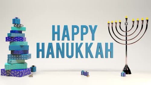Happy Hanukkah Message with Animated Menorah and Gifts