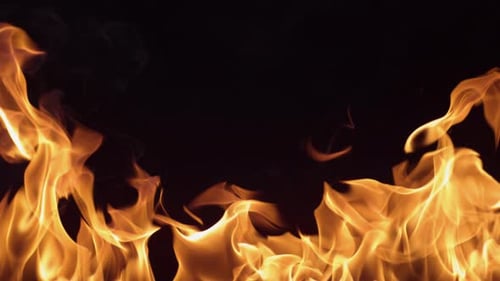 Intense Orange Flames Flicker on Black Background