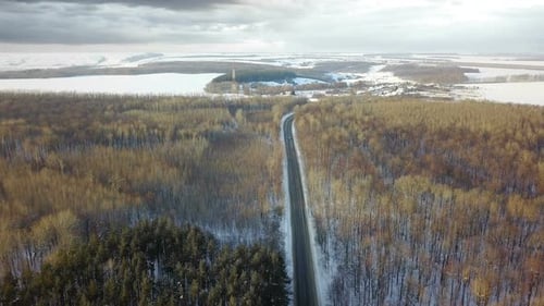 Winter Country Road At Cloudy Weather