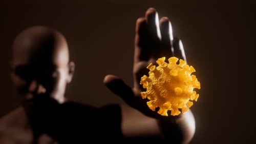 Scared Man Gesturing Stop Afraid of Coronavirus COVID-19 Infection
