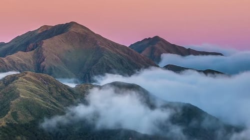 Sunrise in Mountains Nature above Clouds in New Zealand Landscape