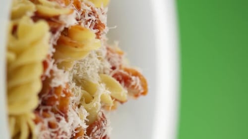 Close Up Pasta Bolognese Twist with Olives