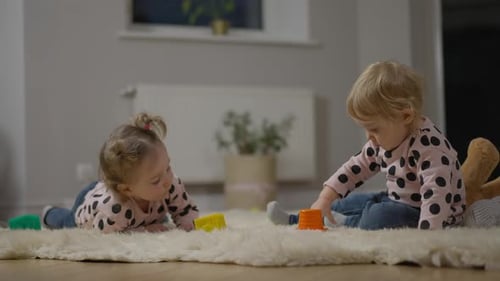 Kids Playtime on Sheepskin Rug at Home