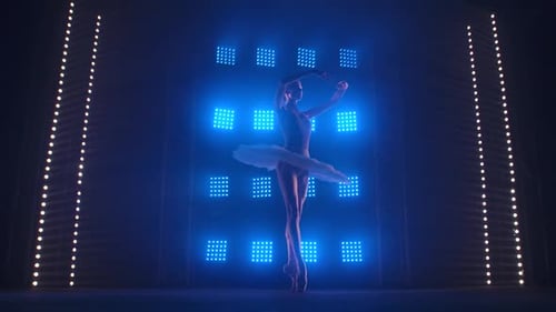 Graceful Ballerina Performing Classic Dance in Blue Light
