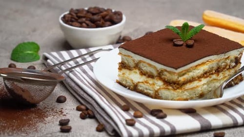 Tiramisu Dessert with Coffee Beans and Mint