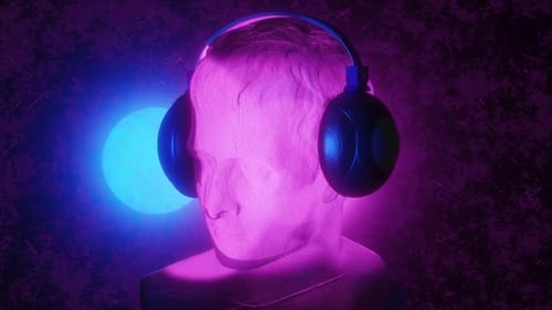 Pixelated Bust with Headphones Neon Light Loop