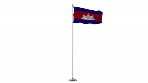 Realistic Cambodia Flag Waving on a Pole