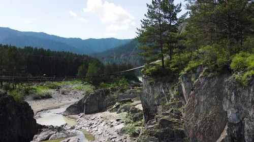 An Abandoned Cable Bridge for Tourists in a Mountainous Area