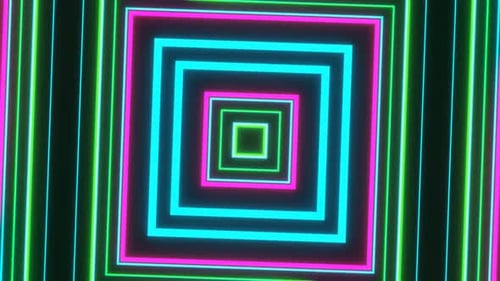 Abstract Neon Geometric Squares Tunnel Loop