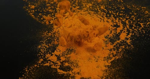 Turmeric, curcuma longa, Powder falling against Black Background, Indian Spice, Slow Motion 4K