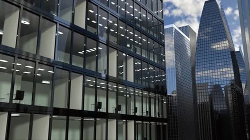 Downtown with New Office Building Windows and Empty Offices for Commercial Using