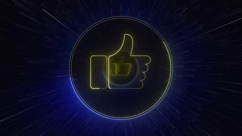 Neon Thumbs Up Icon Animation with Loopable Background