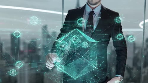 Futuristic Business Action Plan with Interactive Holographic Display