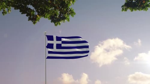 Greece Flag With Modern City