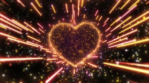 Radiant Heart Tunnel with Sparkling Particle Streaks