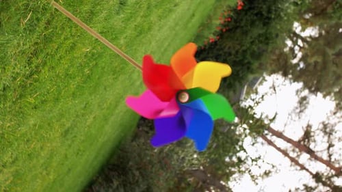 Colorful Pinwheel Rotating Outdoors in Summer
