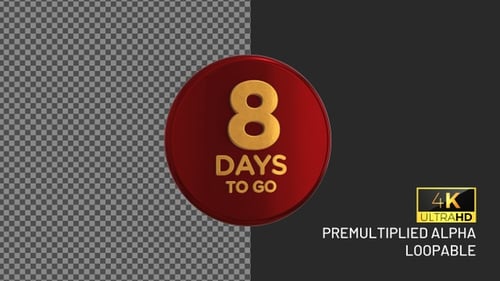 8 Days To Go Rotating Looping Badge with Alpha Channel