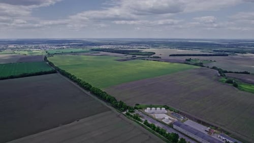 Aerial View of Green Fields in Rural Landscape
