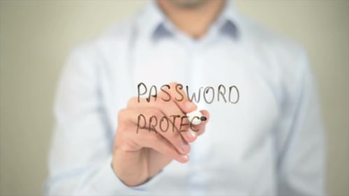 Hand Writes Password Protected On Clear Surface