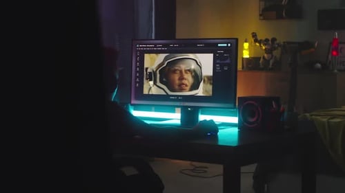 Teenager Retouching Photo at Night