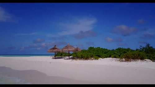 Aerial drone view scenery of luxury bay beach trip by blue water and white sandy background of a day