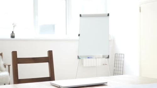 Businessman Coming Office and Opening Laptop at Work
