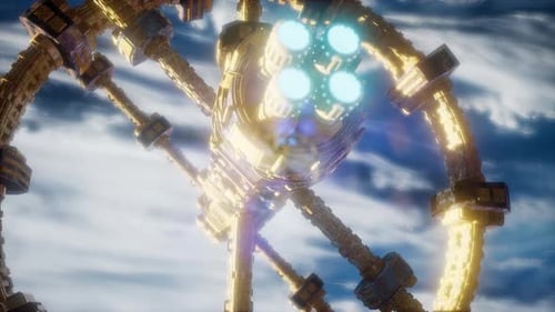 Futuristic Space Station Orbiting in the Sky