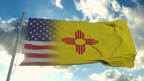 New Mexico and USA Flag Patriotic Merge Waving Animation